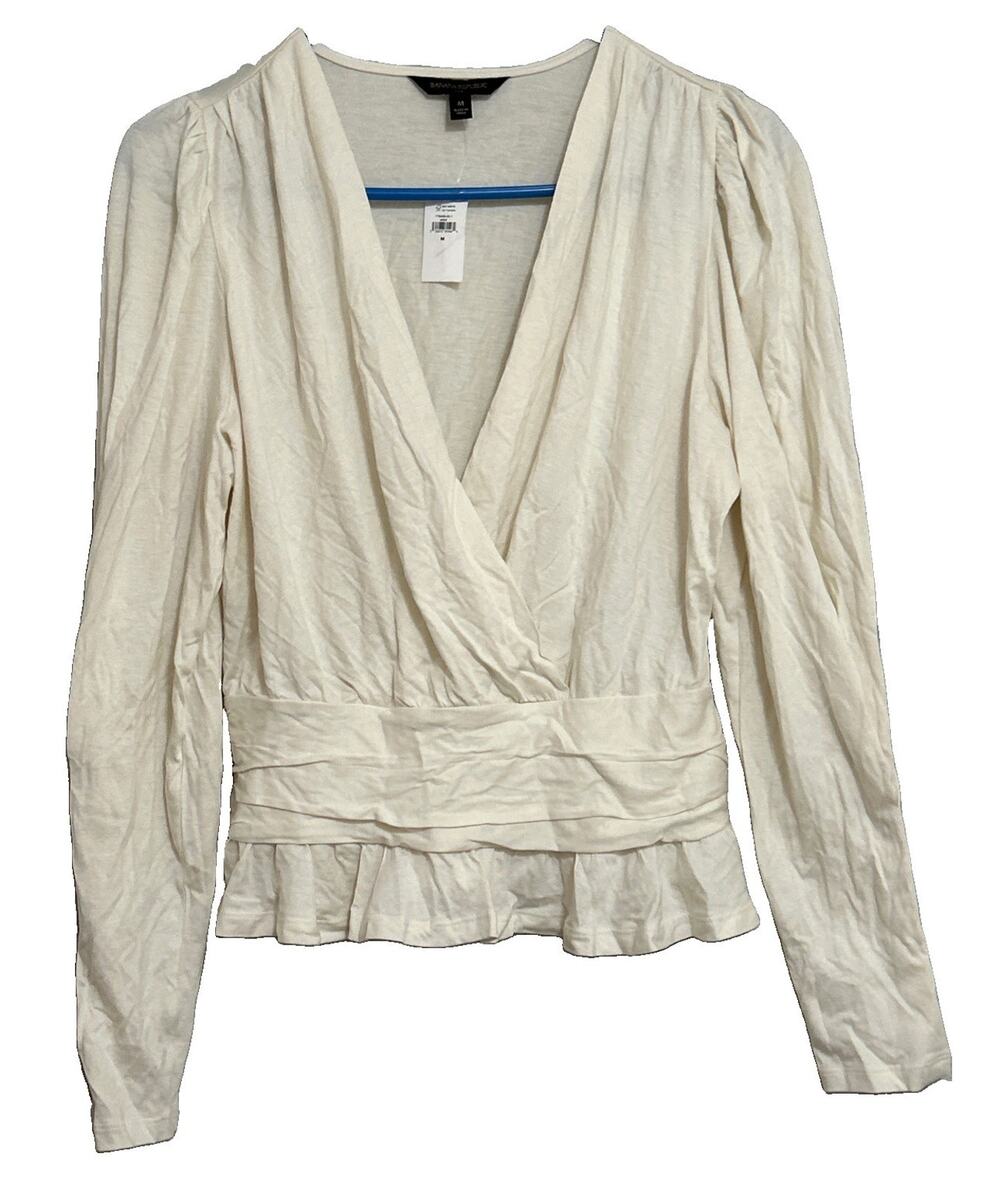 Banana Republic Women's Long Sleeve V-Neck Peplum Top Size M Cream New With Tags